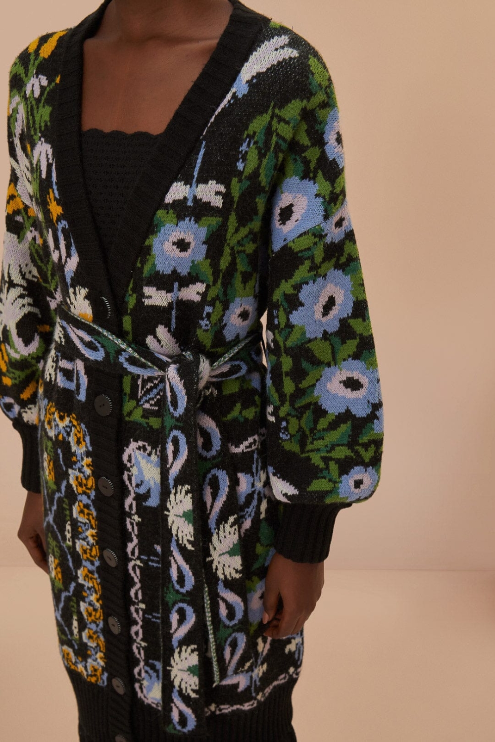 Black Winter Garden Knit Midi Cardigan Farm Rio - Image 2