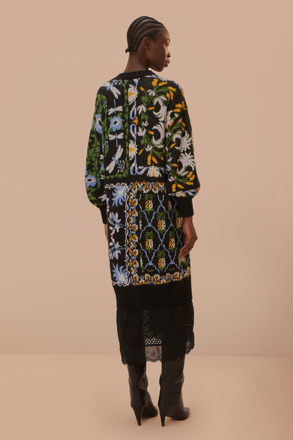 Black Winter Garden Knit Midi Cardigan Farm Rio - Image 3