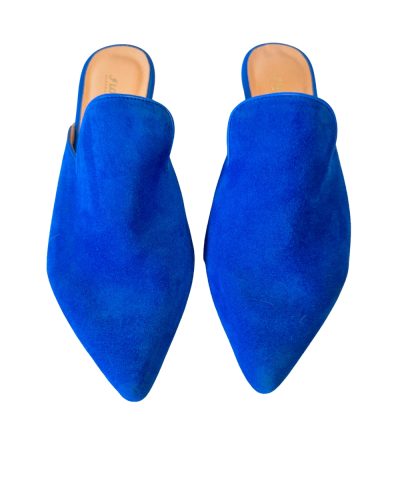 Blue Suede Leather Mules