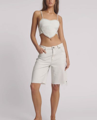 Le Cats Mid Waist Wide Leg Boyfriend Denim Shorts - Le Surf Blue