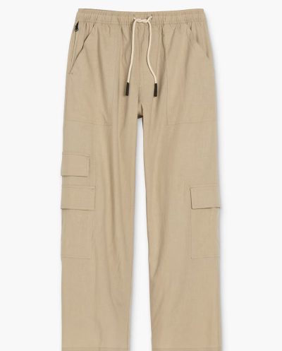 Beige Cargo Linen Pants