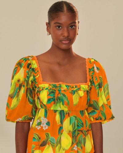 Orange Chic Pears Short Sleeve Blouse Farm Rio