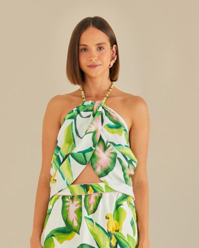 Off-White Summer Foliage Croped Top Farm Rio