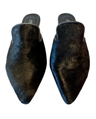 Black Pony Leather Mules