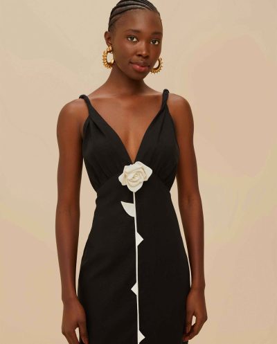 Black And White Rose Pipping Mini Dress