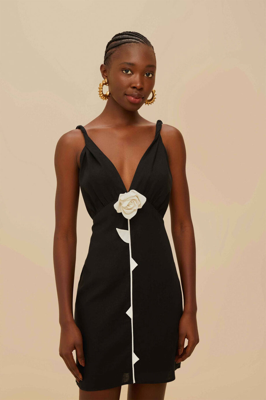 Black And White Rose Pipping Mini Dress