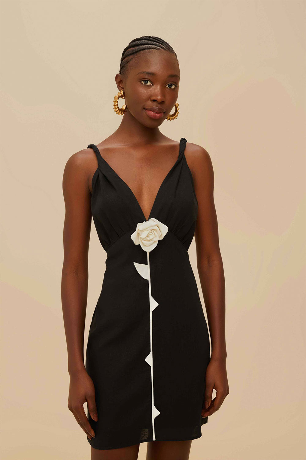 Black And White Rose Pipping Mini Dress