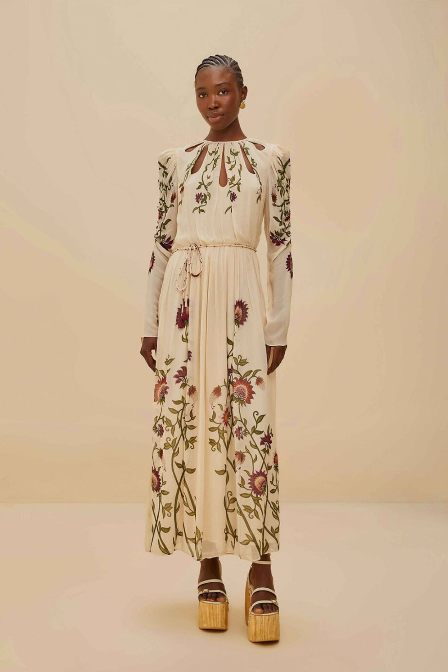 Romantic Nature Multicolor Long Sleeve Maxi Dress