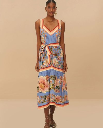 Superbloom Tapestry Blue Angled Maxi Dress