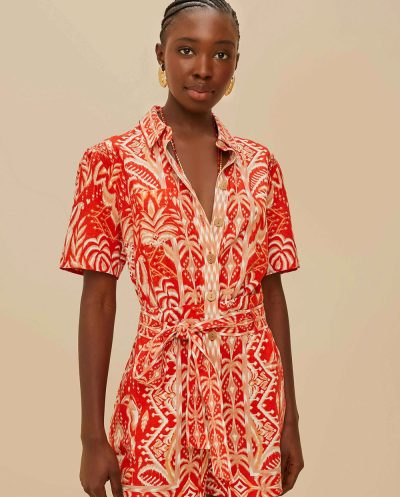 Tropical Tapestry Red Romper