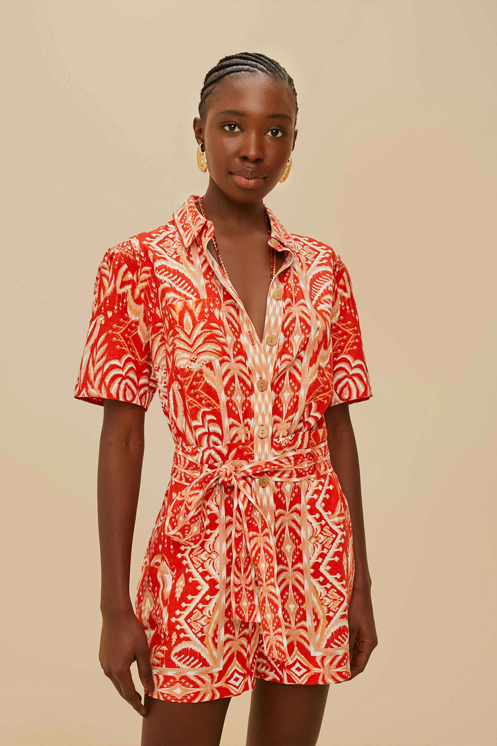 Tropical Tapestry Red Romper