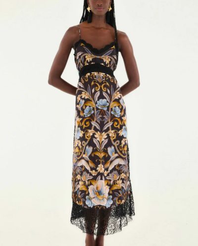 Snake Garden Black Midi Dress