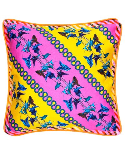 Neon Fuschia Stripes Floral Cotton Sateen Cushion